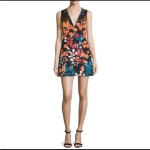 Alice + Olivia Floral Fit and Flare Black Party Dress